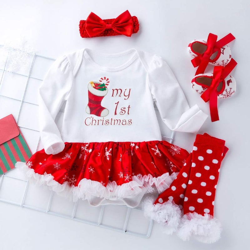 Winmany Newborn Baby Girls Christmas Romper Tutu Dress Outfit Headband Leg Warmer Shoes - Image 3